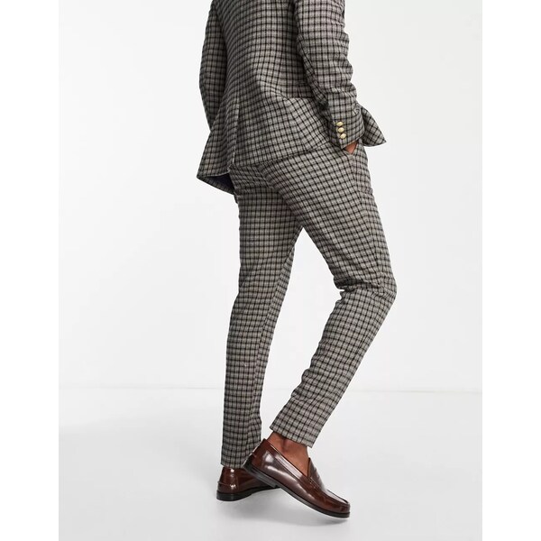 最も優遇の エイソス メンズ カジュアルパンツ ボトムス ASOS DESIGN skinny wool mix suit pants in  brown micro check Brown www.servitronic.eu