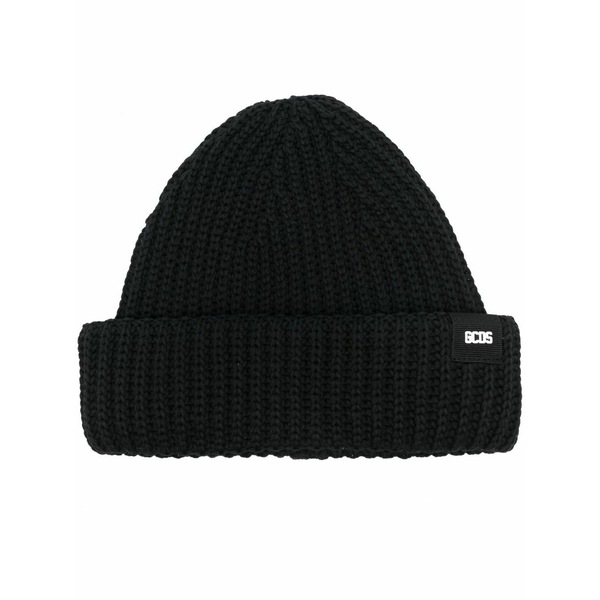 ジーシーディーエス レディース 帽子 アクセサリー Logo-patch ribbed knit beanie Black|asty