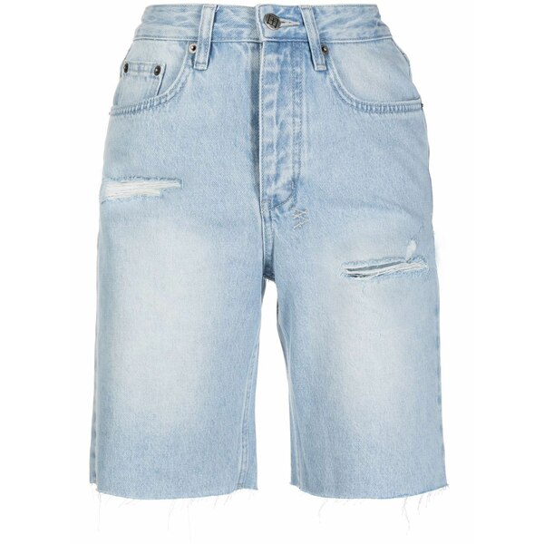 スビ レディース デニムパンツ ボトムス Longline distressed denim shorts Blue|asty