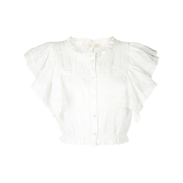 ラブスハックファンシー レディース シャツ トップス Ruffle-trim cropped shirt White｜asty
