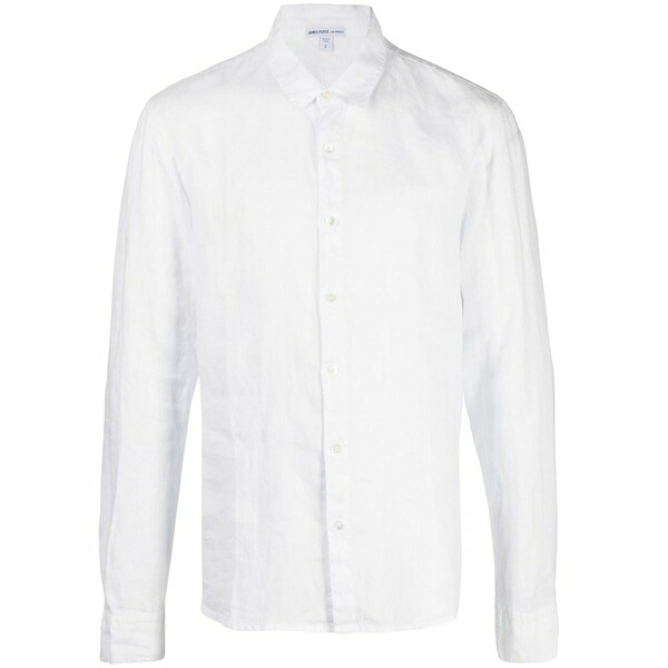 ジェームス パース メンズ シャツ トップス Long-sleeved linen shirt White|asty