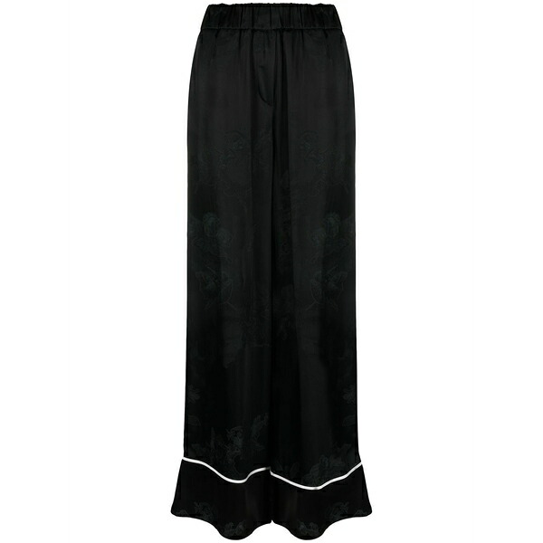 オフホワイト レディース カジュアルパンツ ボトムス Piped-trim pyjama trousers Black｜asty