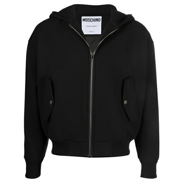 モスキーノ メンズ パーカー・スウェットシャツ アウター Logo-appliqu?? zipped hoodie Black