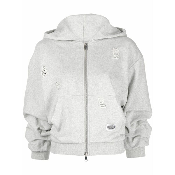 地びた 絶無 レディース パーカー・スウェットシャツ アウター Distressed zip-front hoodie Grey