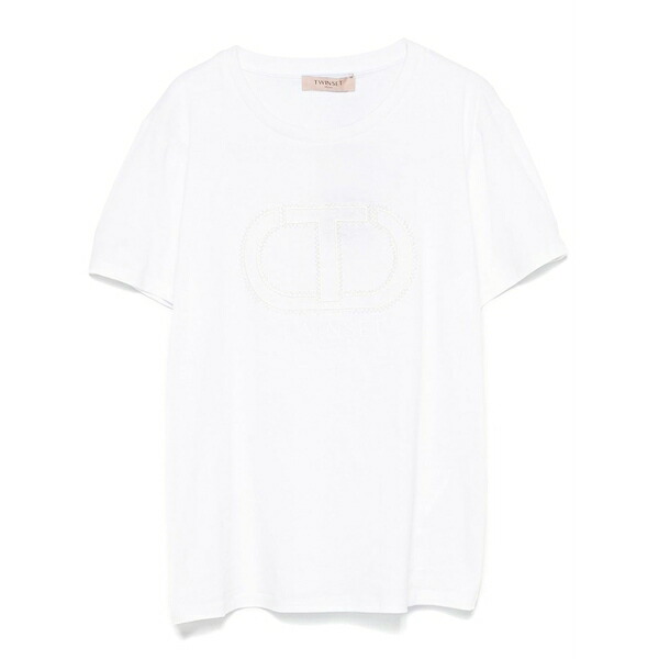 ツインセット レディース Tシャツ トップス Logo-embroidered t-shirt White｜asty