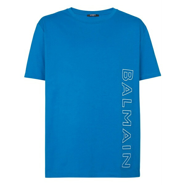 バルマン メンズ プルオーバー トップス Logo-print short-sleeved cotton t-shirt Blue