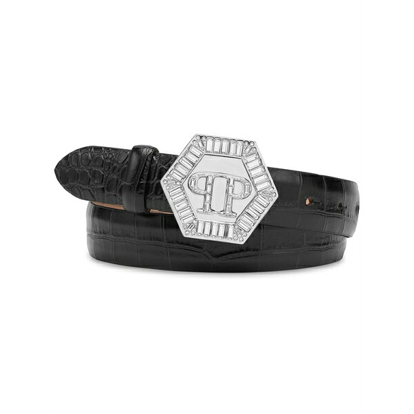フィリップ飾り気のない レディース 三尺帯 付属物 Logo-plaque leather belt Black