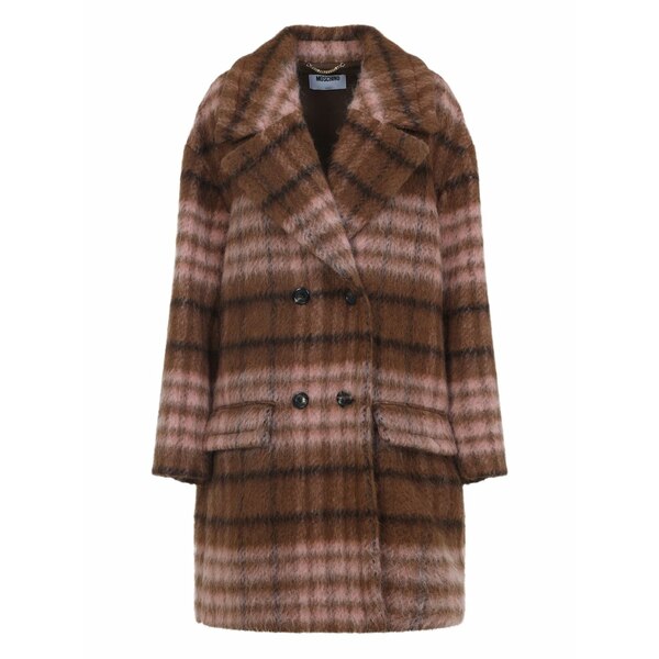 モスキーノ レディース 厚地の外套 アウター Checked-pattern double-breasted coat Brown