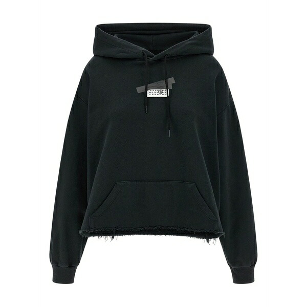 マルタンマルジェラ レディース パーカー・スウェットシャツ アウター Gauze frayed hoodie Black