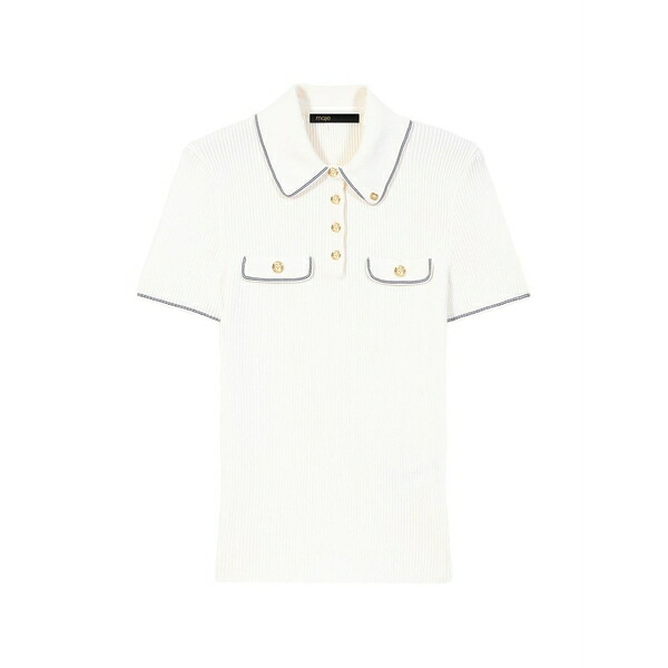 マージュ レディース スポーツシャツ トップス Ribbed-knit polo shirt Neutrals