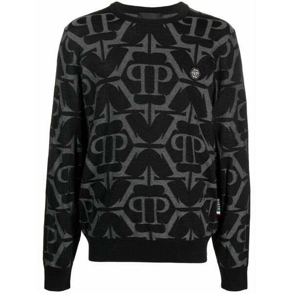 フィリップ飾り気のない メンズ パーカー・スウェットシャツ アウター Chrome patterned-intarsia sweatshirt Black
