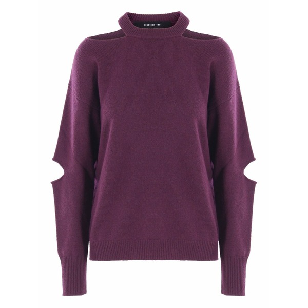 フェデリカ・トシ レディース 編み物\u0026スウェーター アウター Cut-out turtleneck sweater Purple