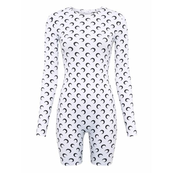 マリーン セル レディース ワンピース トップス Moon-print long-sleeve playsuit White｜asty