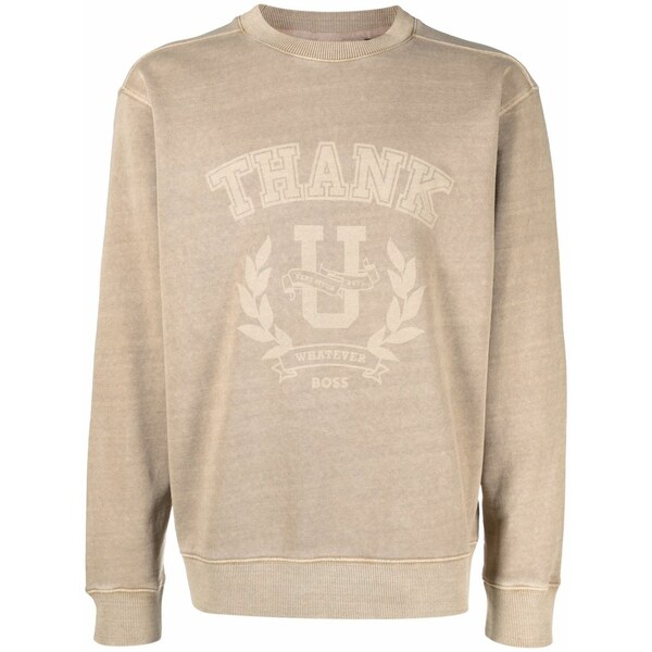 ボス メンズ パーカー・スウェットシャツ アウター Print-detail crew-neck sweatshirt Neutrals