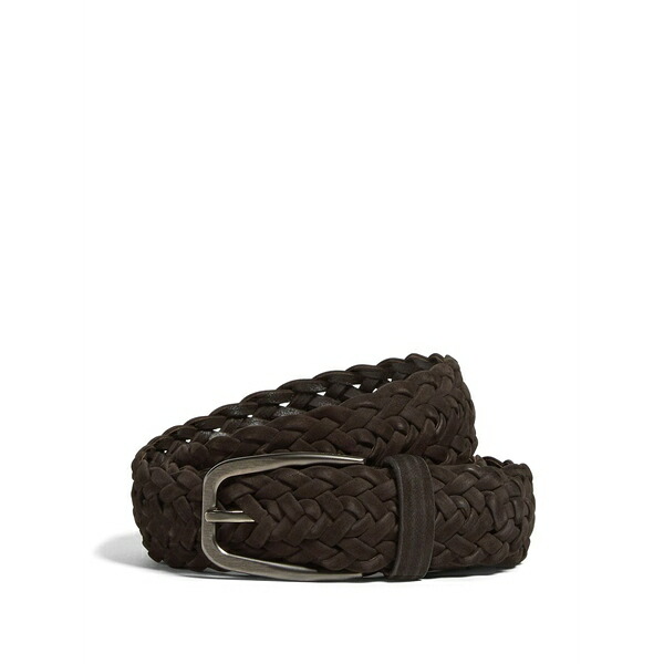 ゼニア メンズ 三尺帯 添え物 Braided leather belt Brown