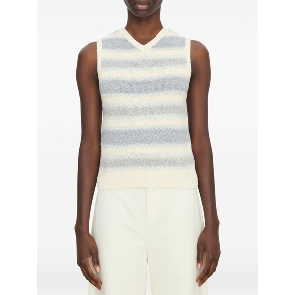 ヴィンス レディース カットソー トップス Striped v-neck vest Neutrals