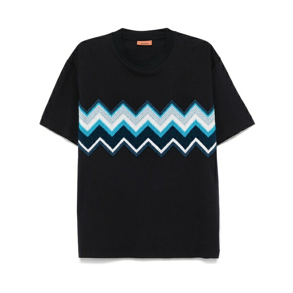 ミッソーニ メンズ ティーシャツ トップス Zig zag embroidered cotton t-shirt Blue Tシャツ・カットソー-トップス