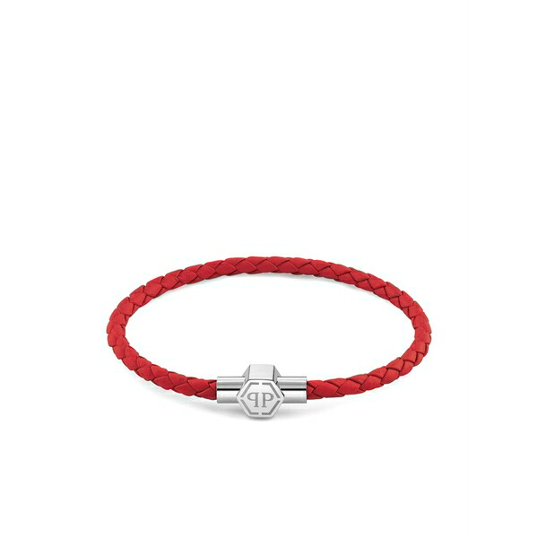 フィリップ飾り気の無い メンズ ブレスレット・バングル・アンクレット 付属物 Braided leather bracelet Silver ジュエリー・アクセサリー-メンズジュエリー・アクセサリー-ブレスレット