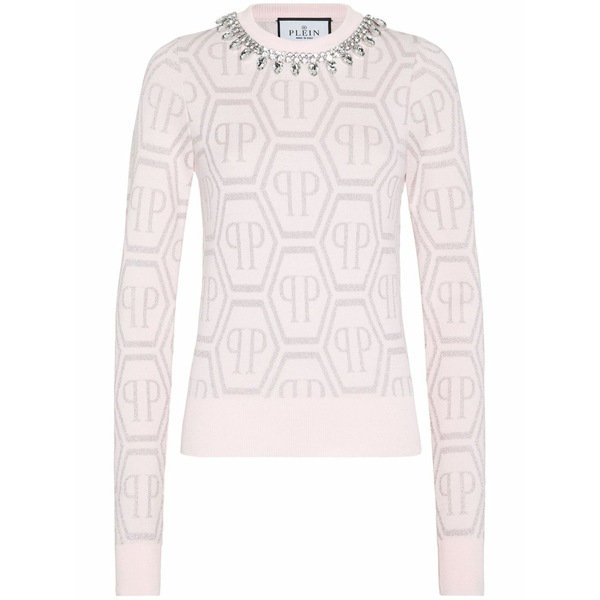 フィリップ飾り気のない レディース 編み物\u0026プルオーバー アウター Monogram crystal-embellished jumper Pink
