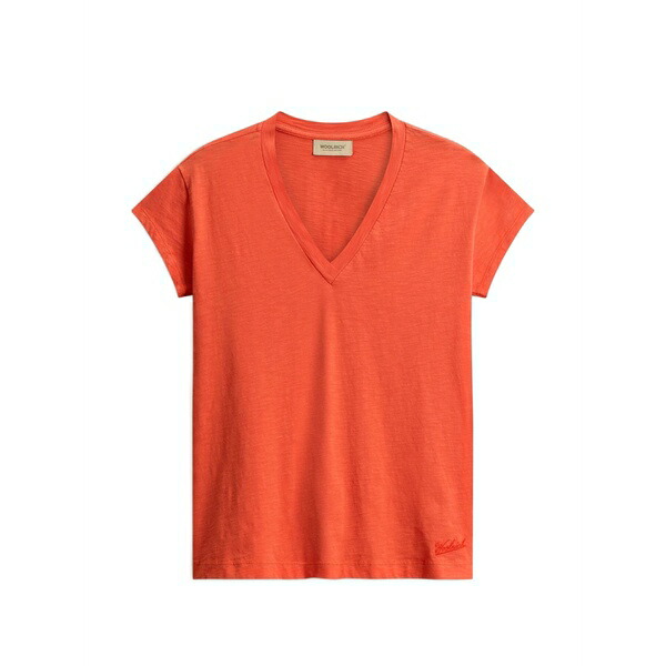 羊毛 分限者 レディース プルオーバー トップス V-neck logo-embroidered  t-shirt Orange