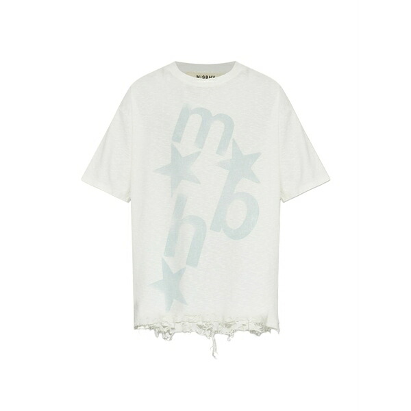 ミスビヘイブ メンズ プルオーバー トップス Logo-print distressed t-shirt White