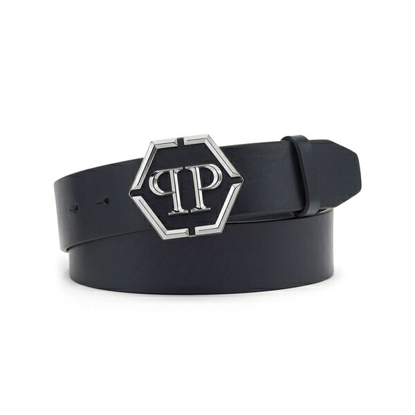 フィリップ飾り気の無い メンズ 三尺帯 添え物 Hexagon logo-buckle leather belt Blue