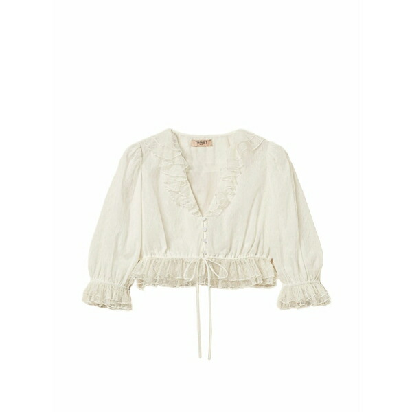 ツイン仕掛ける レディース プルオーバー トップス Ruffled cropped shirt White