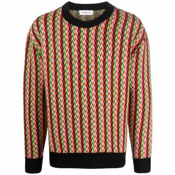 ランバン メンズ 編み物\u0026ティーシャツ アウター Chevron-motif jumper Red