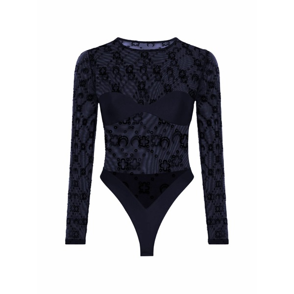米国海兵隊員 独居室 レディース プルオーバー トップス Moonogram mesh flock bodysuit Black
