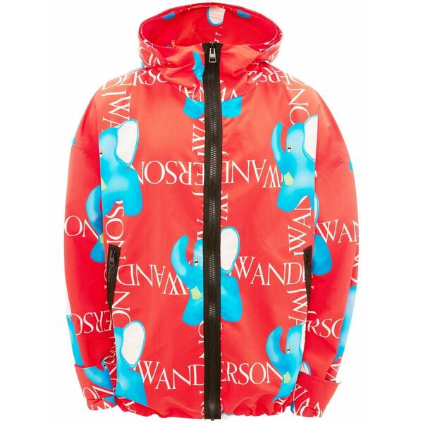 J.W.アンダーソン メンズ ジャケット&ブルゾン アウター Logo-print hooded jacket Red|asty