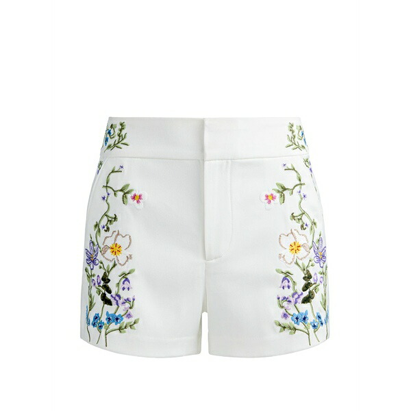 アリス アンド オリビア レディース 心地好いズボン下 ボトムス Cady floral-embroidered shorts White
