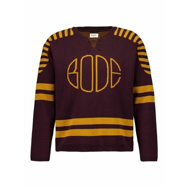 ボーディ メンズ 編み物\u0026プルオーバー アウター Striped lace-up sweater Brown