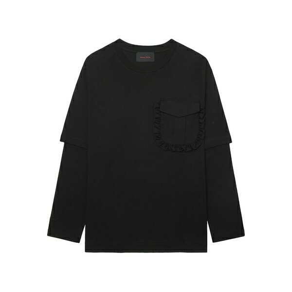 シモーネ・ロシャ メンズ Tシャツ トップス Ruffle-pocket layered t-shirt Black｜asty