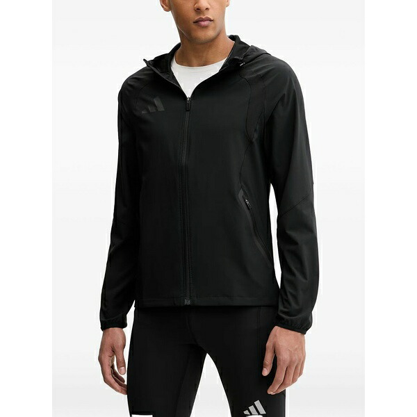 アディダス メンズ ジャケット&ブルゾン アウター Travel hooded logo-print jacket Black|asty