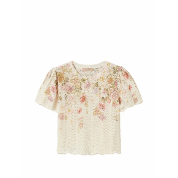 ツインセット レディース Tシャツ トップス Floral-pattern knitted top Neutrals|asty