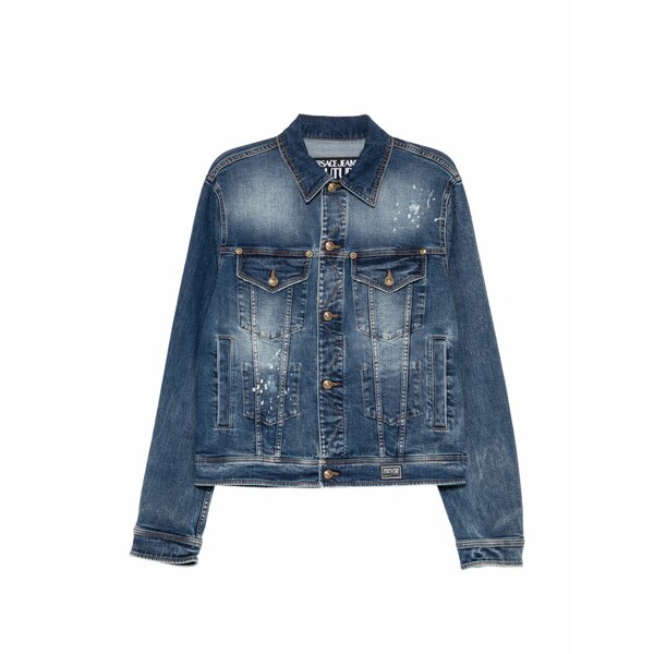ベルサーチ メンズ ジャケット&ブルゾン アウター Paint-splatter faded denim jacket Blue|asty