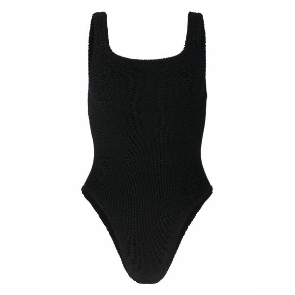フンザ・ジー レディース ワンピース トップス Crinkle-effect square-neck swimsuit Black｜asty