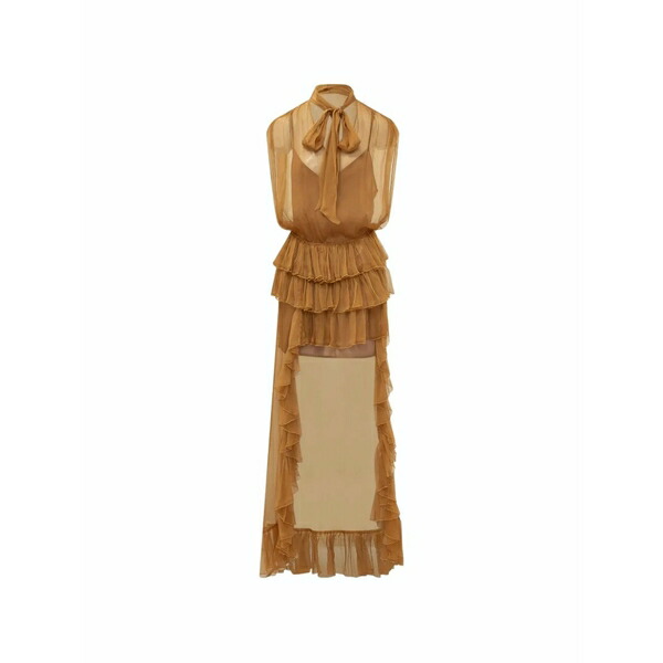 アクチュアリー レディース ワンピース トップス Ruffled tiered asymmetric dress Brown|asty