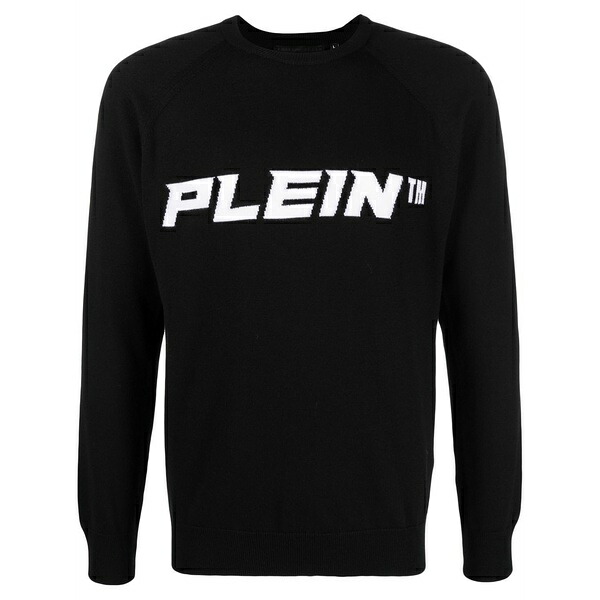 フィリッププレイン メンズ ニット&セーター アウター Logo-print crew neck jumper Black｜asty
