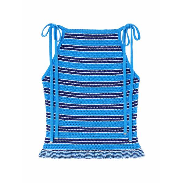ガニー レディース カットソー トップス Striped pointelle top Blue|asty