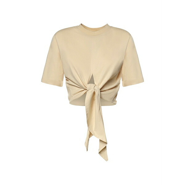 ナインミニッツ レディース Tシャツ トップス Knot-detail cropped t-shirt Neutrals｜asty