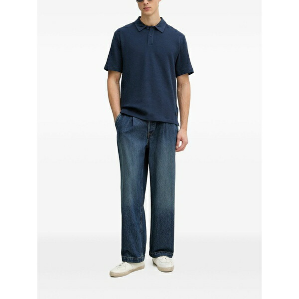 トラサルディ メンズ ポロシャツ トップス Waffle-knit short-sleeve polo shirt Blue｜asty