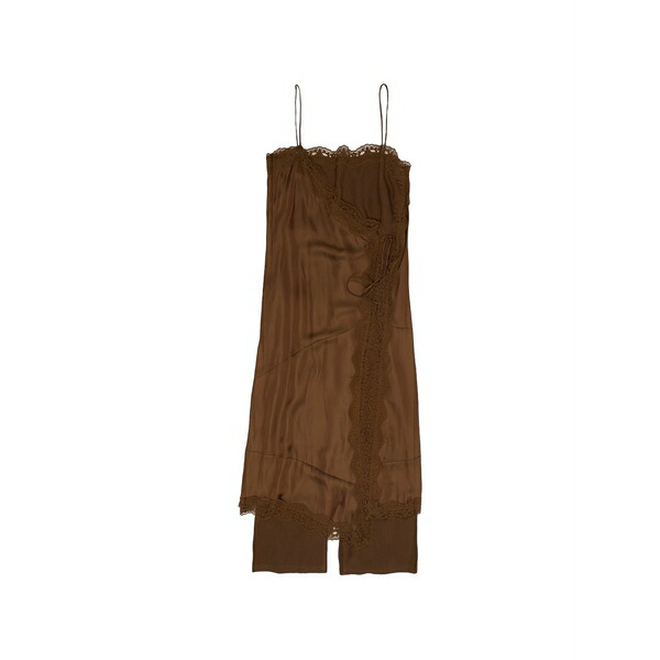 ビンバ イ ローラ レディース ワンピース トップス Lace-trim skirt-trouser hybrid maxi wrap dress Brown｜asty