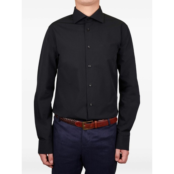 カヴァリ クラス/ロベルト・カバリ メンズ シャツ トップス Logo-embroidered shirt Black｜asty