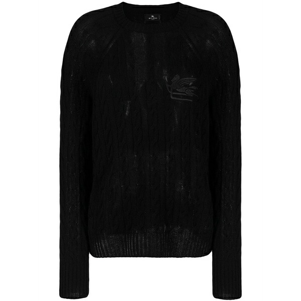 エトロ レディース 編み物\u0026スウェーター アウター Logo-embroidered cable-knit jumper Black