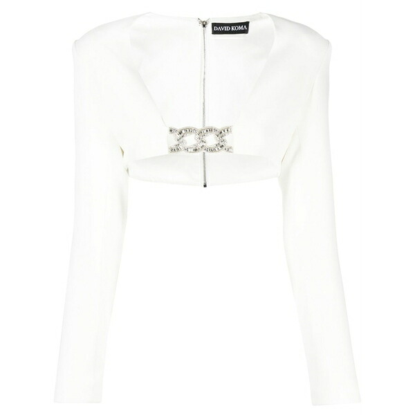 デヴィッド コーマ レディース Tシャツ トップス Crystal-embellished crop top White|asty