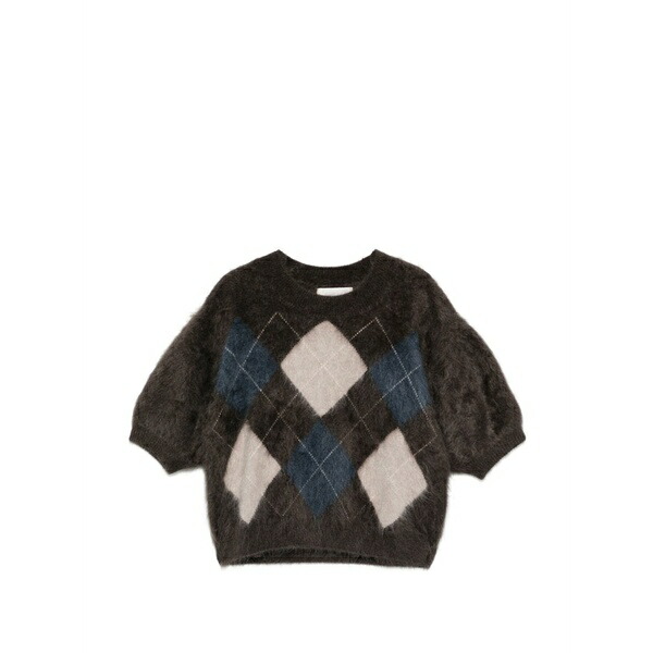 リサ・ヤン レディース Tシャツ トップス Argyle knit top Brown|asty