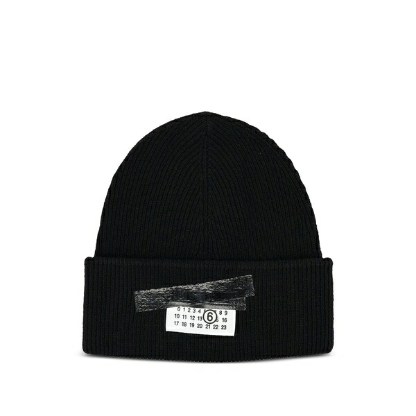 マルタンマルジェラ レディース 鳥打ち帽 付属物 Ribbed tape cotton beanie Black