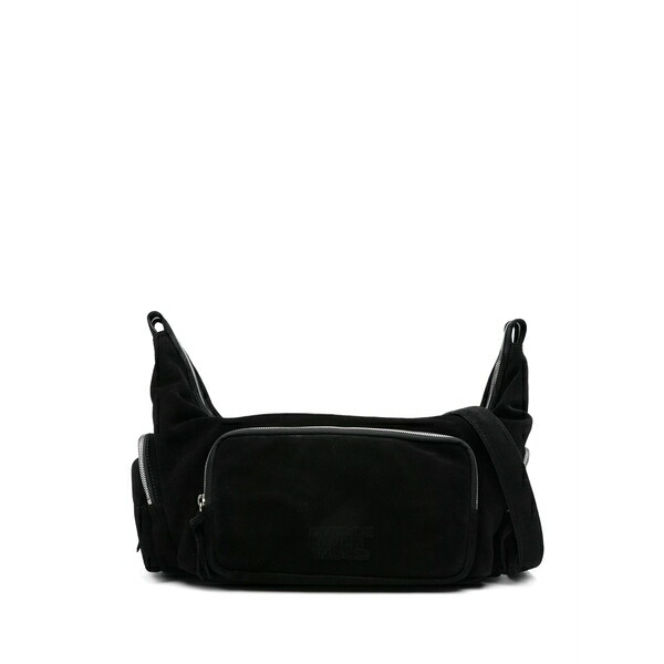 マージ シャー白木 レディース ショルダーバッグ 御徒面子 Logo-embossed suede crossbody bag Black
