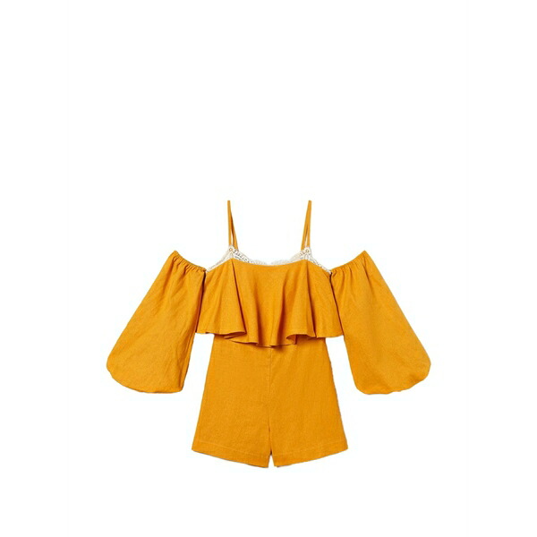 ツインセット レディース ワンピース トップス Lace-trim ruffled jumpsuit Yellow｜asty